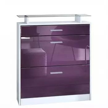 Vladon Loret Schuhschrank wei&szlig; matt / Brombeer Hochglanz, 89x104x23cm (800000584979)