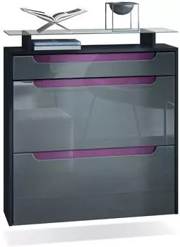 Vladon Annie Schuhschrank mit 2 Klappen, Schublade und Glasablage, schwarz matt/grau/brombeer (89x96x23cm)