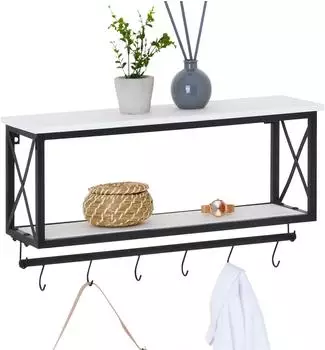 Caro M&ouml;bel Armando Wandgarderobe mit Kleiderhaken, wei&szlig;/schwarz, Metall, Vintage (ARMANDO)
