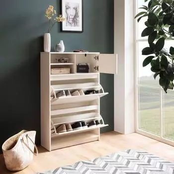 Finebuy Schuhschrank wei&szlig;, 71x110x24cm, mit Ablage (FB102985)