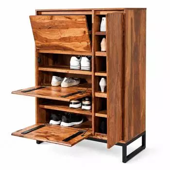 Finebuy Schuhschrank Sheesham Massivholz 88x120x40cm geschlossen (FB80770)