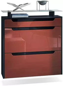 Vladon Annie Schuhschrank mit 2 Klappen, Schublade, Glasablage, Schwarz matt/Bordeaux Hochglanz (Annie)