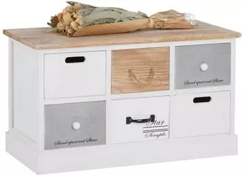 Caro M&ouml;bel Salva Sitzbank mit 6 Schubk&auml;sten, wei&szlig;, Vintage Shabby Look (95367)