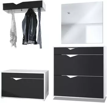 Vladon Kolmio Garderoben-Set, wei&szlig; matt/schwarz matt, 190x185x33cm