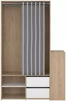 ebuy24 Kimmy offener Kleiderschrank mit Vorhang, 2 Schubladen, weiß/Walnuss (07-45040)