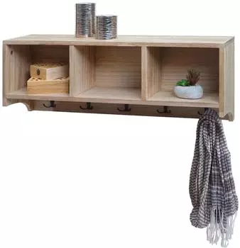 MCW Wandregal K49 Garderobe, 3 Stauf&auml;cher, 5 Haken, 30x80x20cm, naturbraun (89286)