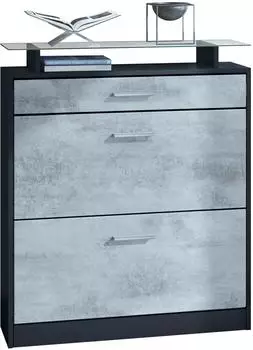 Vladon Loret Schuhschrank 2 Klappen, Beton Oxid Optik, 89x104x23cm (800000584983)