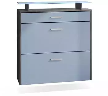 Vladon Malea Schuhschrank h&auml;ngend, 2 Klappen, 1 Schublade, Glasablage, LED, anthrazit/denim (89x96x23cm)