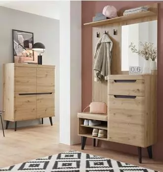 Furn.Design Ronson Garderoben-Set 2-teilig, Eiche Artisan, schwarz (I-A33ZG3)