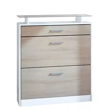 Vladon Loret Schuhschrank h&auml;ngend, 2 Klappen, 1 Schublade, Glasablage, Eiche s&auml;gerau (89x104x23cm)