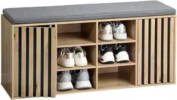 Kesper Schuhschrank mit Sitzkissen Spanplatte Sonoma Eiche/Grau 103x48x30,5cm (1594713)