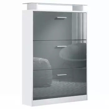 Vladon Lavia Schuhschrank 3 Klappen, Glasablage, 89x128x23cm (Lavia)