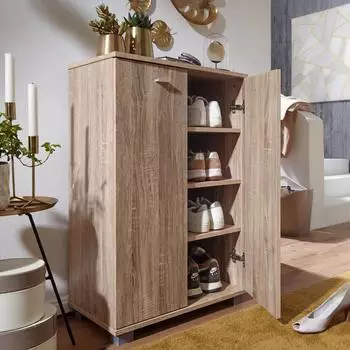 Finebuy Schuhschrank Holz Sonoma 2 T&uuml;ren 60x90x35cm 12 Paar (SuVa2372_1)