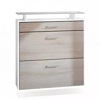 Vladon Malea H&auml;ngender Schuhschrank 2 Klappen, 1 Schublade, Glasablage, 89x96x23cm