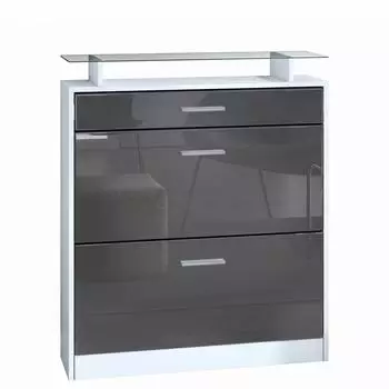 Vladon Loret Schuhschrank mit 2 Klappen, 1 Schublade, Glasablage, wei&szlig; matt/grau hochglanz (800000585004)