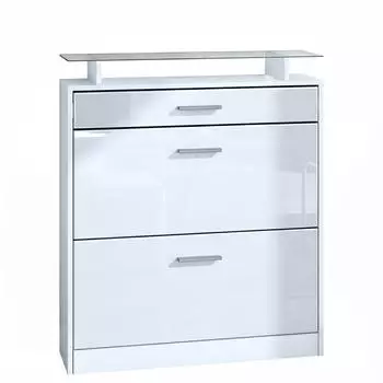 Vladon Loret Schuhschrank Schuhkipper 89x104x23cm Wei&szlig; Hochglanz (50000758)