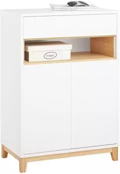 SoBuy Sideboard Kommode mit Schublade, h&ouml;henverstellbarem Regal, Bambus, Wei&szlig;/Natur (FSB97-WN)