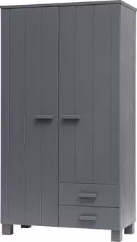 Woood Dennis Kleiderschrank Kiefer 2-t&uuml;rig mit Schubladen, stahlgrau, 111x202x55cm