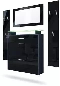 Vladon Malea Garderoben-Set mit Spiegel, anthrazit/schwarz Hochglanz, LED-RGB, 180x180x23cm (800000608575)