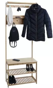 MCW MCW-N82 Standgarderobe Bambus, Schuhregal & Sitzbank, 170x70x31cm (94909)