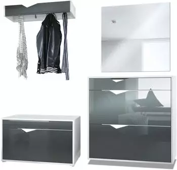 Vladon Kolmio Garderoben-Set, wei&szlig; matt / grau hochglanz, 190x185x33cm