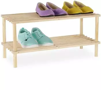 Relaxdays Schuhregal Holz 2 Etagen, 63x29.5x26cm, natur