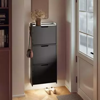 SoBuy FSR151-H-E-SCH Schuhschrank mit Haken und LED-Beleuchtung, Schwarz (FSR151-H-E-SCH)