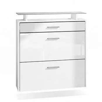 Vladon Malea H&auml;ngender Schuhschrank 2 Klappen, 1 Schublade, Wei&szlig; Hochglanz (89x96x23cm)