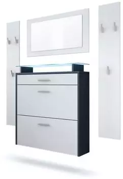 Vladon Malea Garderoben-Set Schuhschrank, Spiegel, Paneele, LED, Anthrazit/Wei&szlig; matt (800000584918)