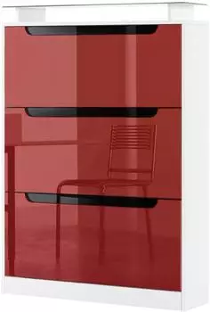Vladon Space Schuhschrank (Schuhkipper) 3 Klappen, Glasablage, Bordeaux Hochglanz/Schwarz Hochglanz (89x128x23cm)
