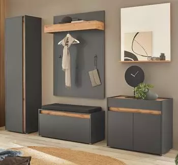 Furn.Design Center Garderoben-Set 6-teilig, grau matt / Wotan Eiche, 260x200cm (I-3AACG4)
