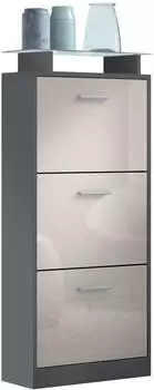 Vladon Lavia V2 Schuhschrank 3 Klappen Glasablage Anthrazit/Sandgrau Hochglanz (50028320)