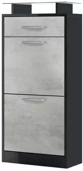 Vladon Loret V2 Schuhschrank mit 2 Klappen, 1 Schublade, schwarz matt/Beton Oxid-Optik (46x104x23cm)