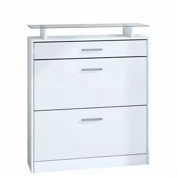 Vladon Loret Schuhschrank Schuhkipper 2 Klappen, 1 Schublade, Wei&szlig; matt (50000771)