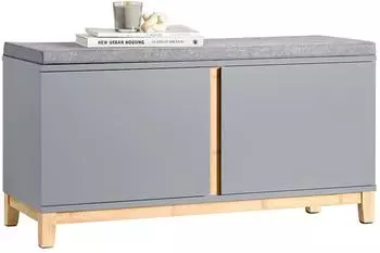 SoBuy FSR117-HG Schuhbank mit Sitzfl&auml;che und 2 T&uuml;ren, Hellgrau, 90x34x46cm (FSR117-HG)