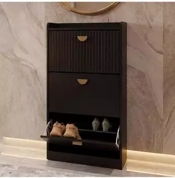 MCW Schuhschrank O39 3 Klappf&auml;cher MDF Melamin Holzoptik schwarz (99928)