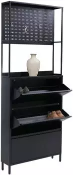 MCW Schuhschrank O86 3 Kippf&auml;cher, Metall, 201x80x20cm, schwarz (100446)