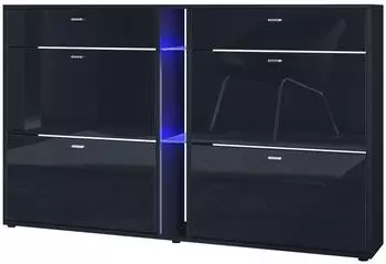 Vladon Today Schuhschrank 4 Klappen, 2 Schubladen, LED-Beleuchtung, schwarz hochglanz (155,5x95x28cm)