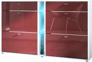 Vladon Schuhschrank Today 24 Paar, bordeaux hochglanz, LED-Beleuchtung (155,5x95x28cm)