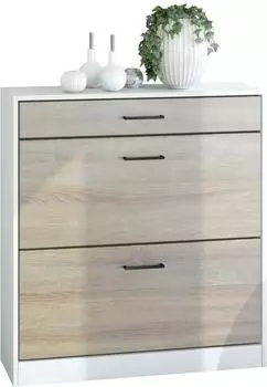 Vladon Elvas Schuhschrank 2 Klappen, Schublade, wei&szlig; matt / Eiche s&auml;gerau (89x95,5x27cm)