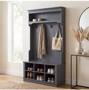MCW Garderobe P26 mit Sitzbank, 4 Haken, Melamin, dunkelgrau, 170x100x39cm (101409)