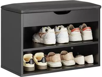 SoBuy FSR25-SCH Schuhbank mit Sitzfl&auml;che, 2 Ebenen, Holzwerkstoff, Schwarz (FSR25-SCH)