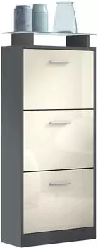 Vladon Lavia V2 Schuhschrank 3 Klappen, Glasablage, anthrazit matt/creme hochglanz (46x128x23cm)