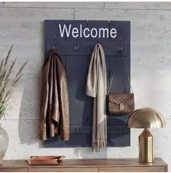 MCW Wandgarderobe Welcome Shabby-Look, Paulownia, dunkelgrau, 91x60cm (MCW-C89)