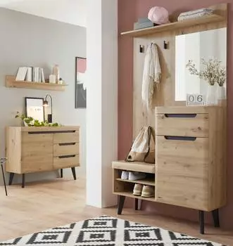 Furn.Design Ronson Garderoben-Set skandinavisch, Eiche Artisan, schwarz (I-A33ZG2)