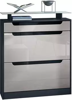 Vladon Fiesta Schuhschrank, sandgrau/schwarz hochglanz, 89x104x23cm (Fiesta)