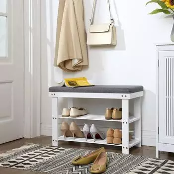 Songmics Olivia Schuhbank Bambus, 2 Ebenen, wei&szlig;/grau (LBS604W01)