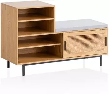 Wohnling Schuhbank mit Sitzfläche, Eiche-Dekor, Rattan, 120x75,5x40cm (WL6.833)
