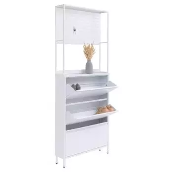 MCW Schuhschrank O86 3 Kippfächer, Metall, 201x80x20cm, weiß (100445)