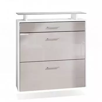 Vladon Malea Hänge-Schuhschrank 2 Klappen, 1 Schublade, Glasablage, sandgrau hochglanz (89x96x23cm)